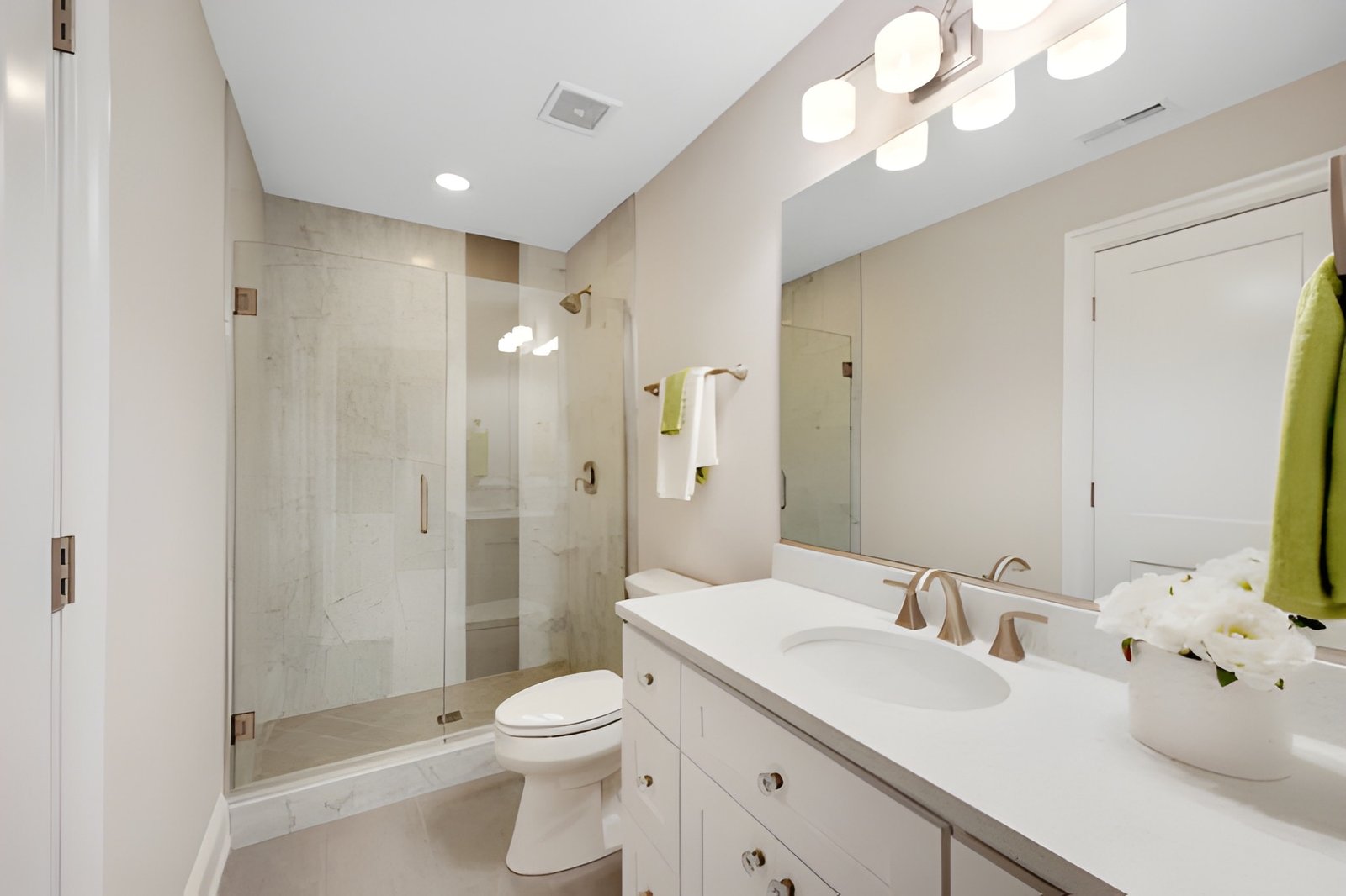 Modern bathroom with glass shower enclosure