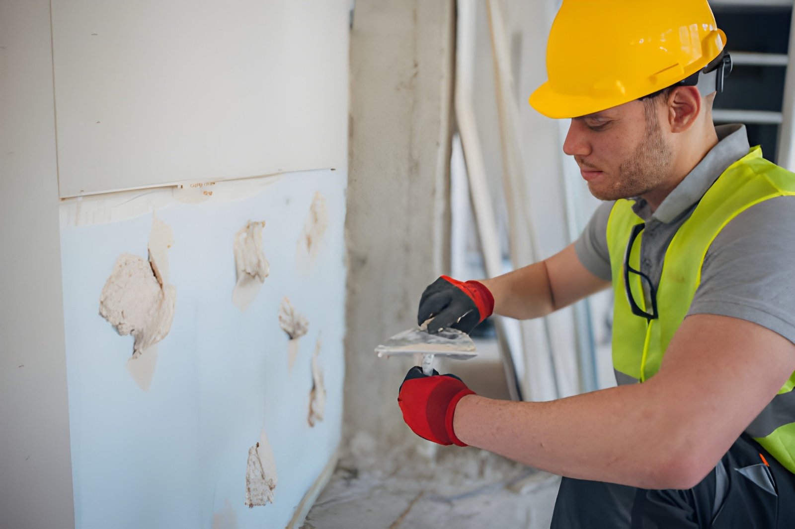 Focused and skilled, a construction worker meticulously examines