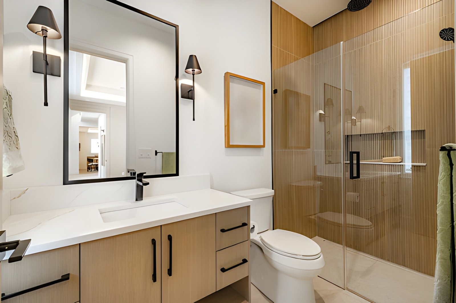 Modern bathroom with glass shower enclosure