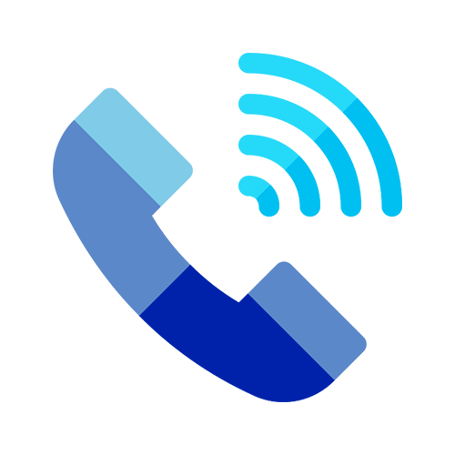 Blue phone icon with signal waves